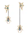 Betsey Johnson Faux Stone Spider Mismatch Linear Earrings In Multi