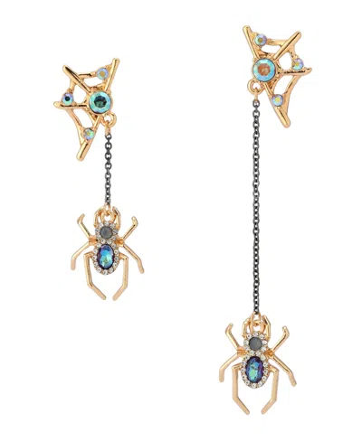 Betsey Johnson Faux Stone Spider Mismatch Linear Earrings In Multi