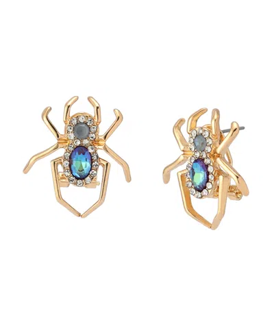 Betsey Johnson Faux Stone Spider Stud Earrings In Multi