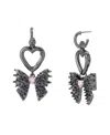 Betsey Johnson Faux Stone Spiky Bow Heart Huggie Earrings In Pink
