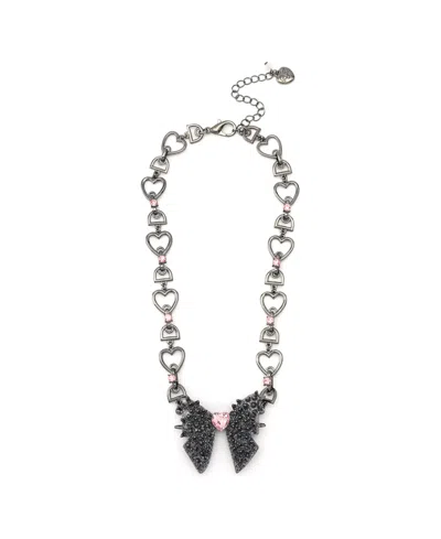 Betsey Johnson Faux Stone Spiky Bow Pendant Necklace In Pink