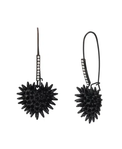 Betsey Johnson Faux Stone Spiky Heart Dangle Earrings In Black
