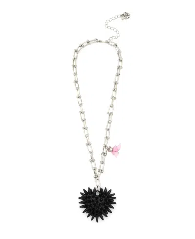 Betsey Johnson Faux Stone Spiky Heart Pendant Necklace In Black