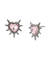 Betsey Johnson Faux Stone Spiky Heart Stud Earrings In Pink