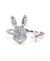 Betsey Johnson Faux Stone Spring Bunny Bangle Bracelet In Blue,rhodium