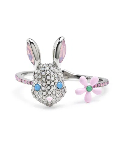 Betsey Johnson Faux Stone Spring Bunny Bangle Bracelet In Blue,rhodium