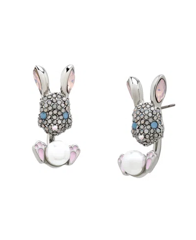 Betsey Johnson Faux Stone Spring Bunny Barbell Jacket Earring In Pink,rhodium