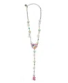 Betsey Johnson Faux Stone Spring Floral Heart Y Necklace In Multi,rhodium