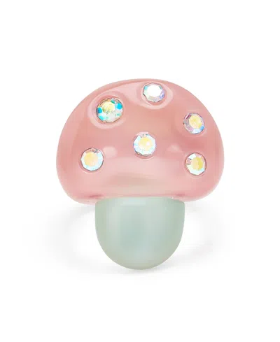 Betsey Johnson Faux Stone Spring Mushroom Cocktail Ring In Pink,rhodium