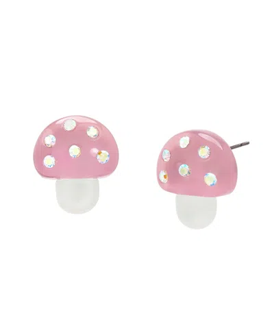 Betsey Johnson Faux Stone Spring Mushroom Stud Earrings In Pink,rhodium