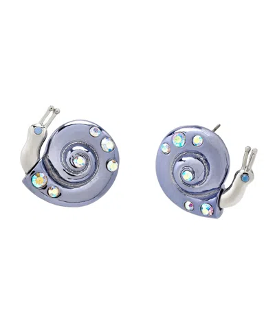 Betsey Johnson Faux Stone Spring Snail Button Earrings In Purple,rhodium