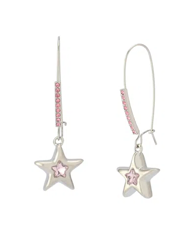 Betsey Johnson Faux Stone Star Dangle Earrings In Pink