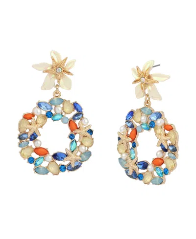 Betsey Johnson Faux Stone Starfish Doorknocker Earrings In Multi