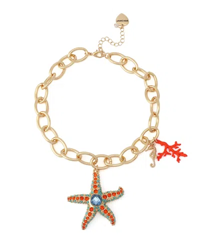 Betsey Johnson Faux Stone Starfish Pendant Necklace In Gold