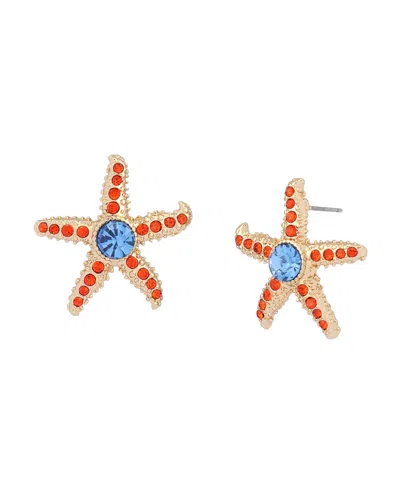Betsey Johnson Faux Stone Starfish Stud Earrings In Multi