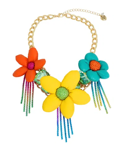 Betsey Johnson Faux Stone Statement Flower Necklace In Multi