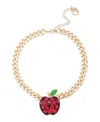 Betsey Johnson Faux Stone Straight Apple Curb Chain Pendant Necklace