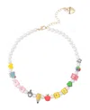 Betsey Johnson Faux Stone Straight Back To School Motif Cultivated Pearl Collar Necklace