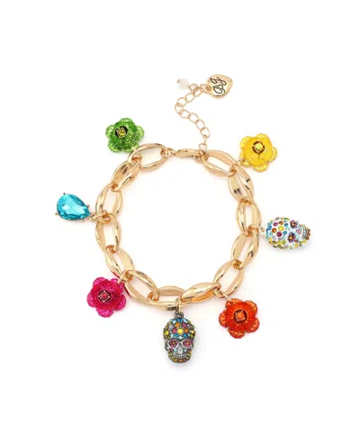 Betsey Johnson Faux Stone Sugar Skull Charm Bracelet