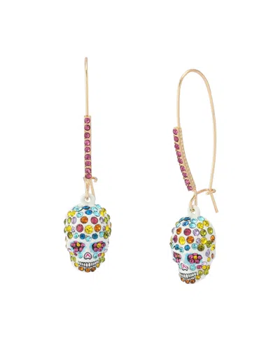 Betsey Johnson Faux Stone Sugar Skull Dangle Earrings In Multi