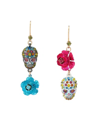 Betsey Johnson Faux Stone Sugar Skull Flower Mismatch Earrings