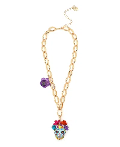 Betsey Johnson Faux Stone Sugar Skull Pendant Necklace