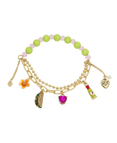 Betsey Johnson Faux Stone Taco Charm Stretch Bracelet In Multi