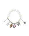 Betsey Johnson Faux Stone Teddy Bead Charm Cultivated Pearl Stretch Bracelet In Multi