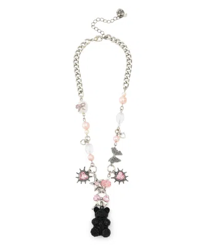 Betsey Johnson Faux Stone Teddy Bear Charm Bib Necklace In Multi