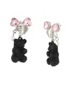 Betsey Johnson Faux Stone Teddy Bear Drop Earrings In Black