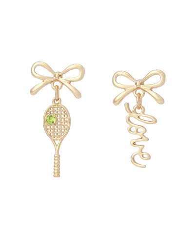 Betsey Johnson Faux Stone Tennis Racquet Love Mismatch Earrings In Gold