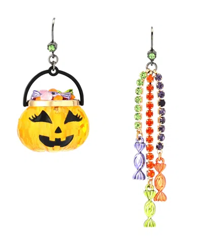 Betsey Johnson Faux Stone Trick Or Treat Pumpkin Candy Mismatch Earrings