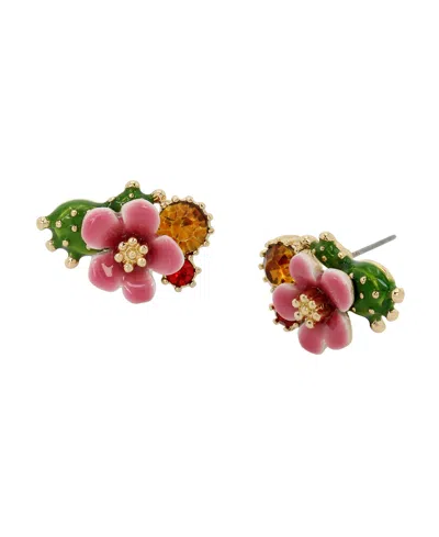 Betsey Johnson Faux Stone Tropical Flower Cluster Earrings In Fuchsia