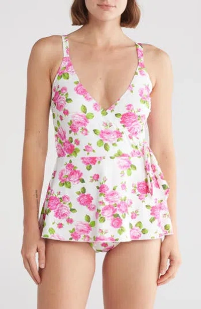 Betsey Johnson Faux Wrap Skirted One-piece Swimsuit In Love Always Betsey Print