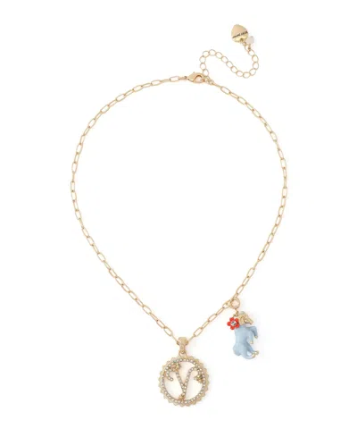 Betsey Johnson Faux-stone Aries Celestial Pendant Necklace Charm Zodiac Set In Light Blue