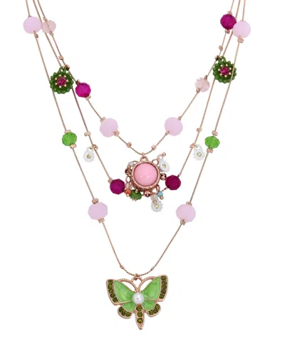 Betsey Johnson Faux-stone Butterfly Charm Layered Necklace In Multi