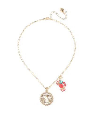 Betsey Johnson Faux-stone Cancer Celestial Pendant Necklace Charm Zodiac Set In Coral