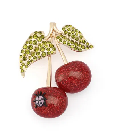 Betsey Johnson Faux-stone Cherry Cluster Brooch In Red,gold