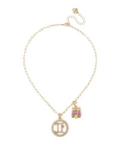 Betsey Johnson Faux-stone Gemini Celestial Pendant Necklace Charm Zodiac Set In Light Pink