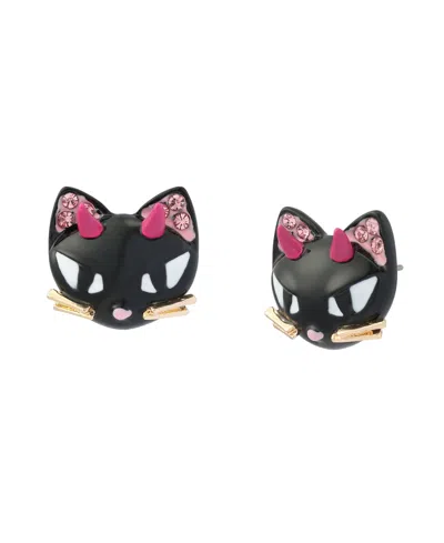 Betsey Johnson Faux-stone Halloween Devil Cat Stud Earrings In Black