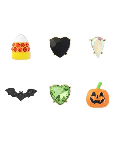 Betsey Johnson Faux-stone Halloween Pumpkin 6-piece Stud Earring Set In Multi