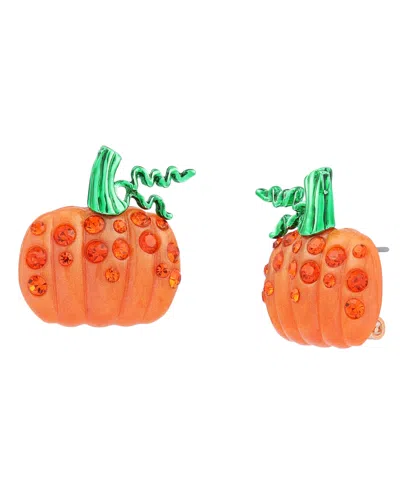 Betsey Johnson Faux-stone Halloween Pumpkin Stud Earrings In Orange