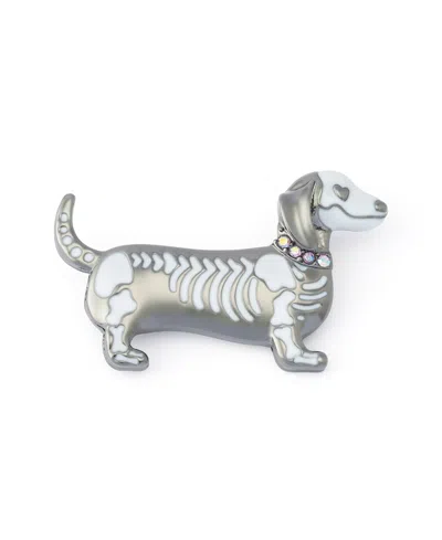 Betsey Johnson Faux-stone Halloween Skeleton Dachshund Brooch In White