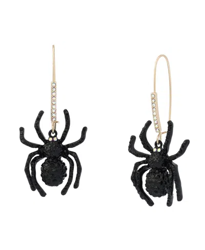 Betsey Johnson Faux-stone Halloween Spider Dangle Earrings In Black