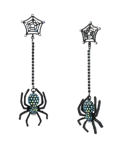 Betsey Johnson Faux-stone Halloween Spiderweb Linear Earrings In Blue