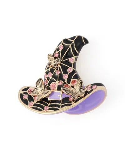 Betsey Johnson Faux-stone Halloween Witchy Hat Brooch In Purple