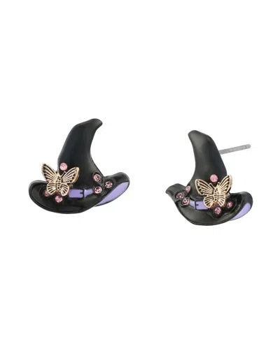 Betsey Johnson Faux-stone Halloween Witchy Stud Earrings In Black