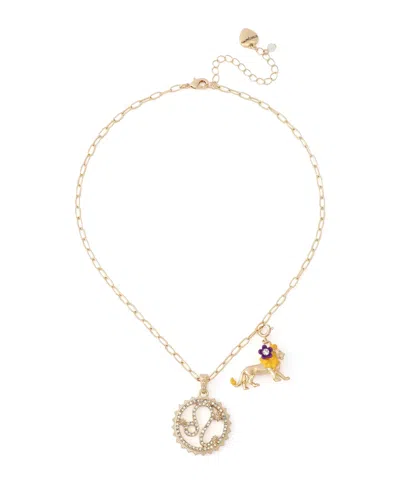 Betsey Johnson Faux-stone Leo Celestial Pendant Necklace Charm Zodiac Set In Yellow