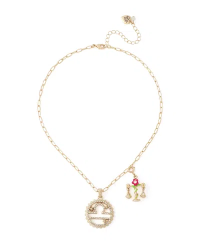 Betsey Johnson Faux-stone Libra Celestial Pendant Necklace Charm Zodiac Set In Fuchsia