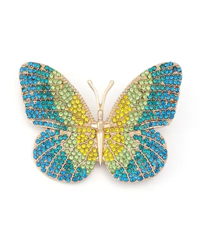 Betsey Johnson Faux-stone Pave Butterfly Brooch In Blue,gold